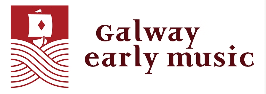 Logo for Galway Early Music Festival featuring a stylized maroon ship with a diamond-shaped sail above wavy lines, next to the words “Galway early music” in maroon text, celebrating 30 years of early music on a white background.